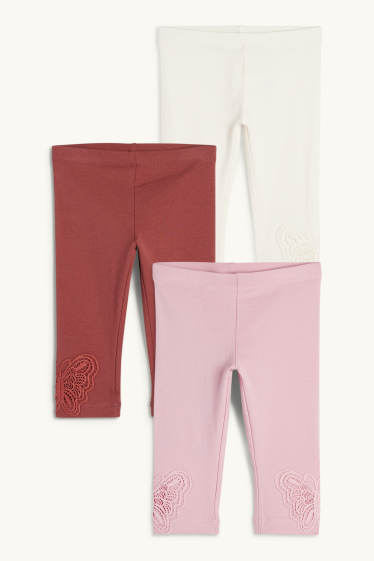 Children Girls - Multipack of 3 - butterfly - capri leggings - rose