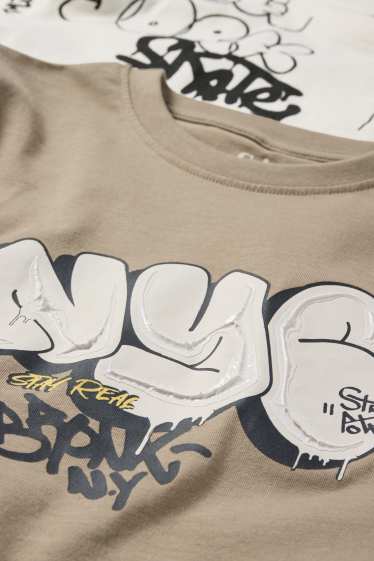 Kinder Jungen - Multipack 2er - Graffiti - Kurzarmshirt - beige