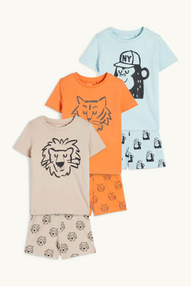 Copii - Băieți - Multipack 3 buc. - animale sălbatice - pijama scurtă - 6 piese - portocaliu