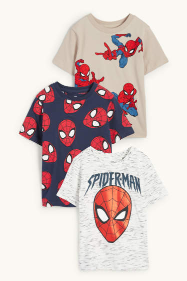 Enfants garçons - Lot de 3 - Spider-Man - T-shirt - bleu / beige