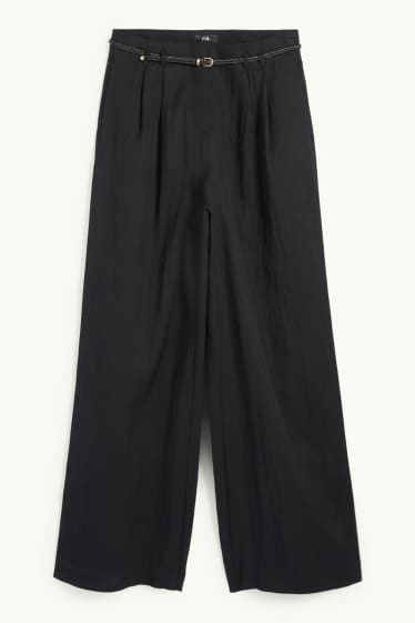 Femmes - Pantalon de toile avec ceinture - high waist - wide leg - noir