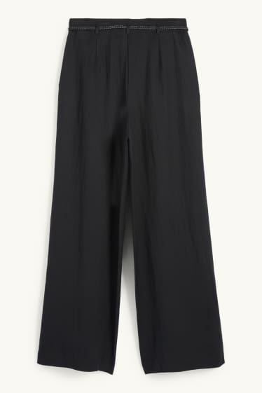Femmes - Pantalon de toile avec ceinture - high waist - wide leg - noir