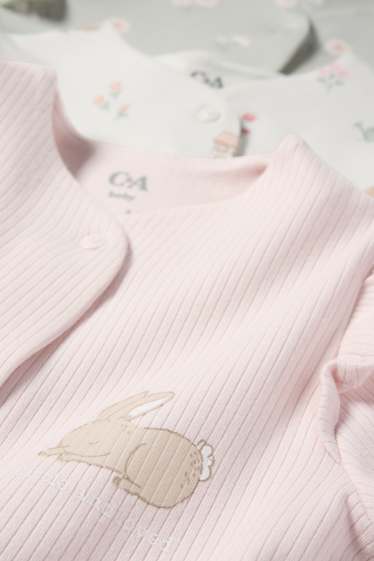 Baby Girls - Multipack of 3 - flowers and bunny rabbit - baby sleepsuit - rose