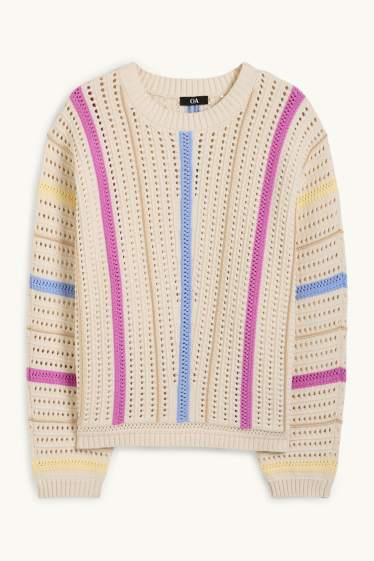 Femmes - Pull - à rayures - beige clair