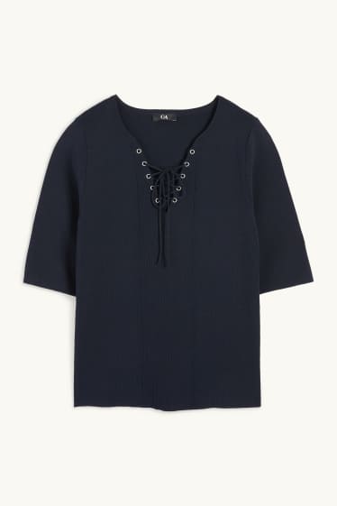 Femmes - Pull en maille - manches courtes - bleu foncé
