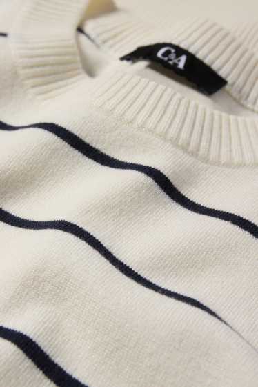 Damen - Strickpullover - kurzarm - gestreift - cremeweiß