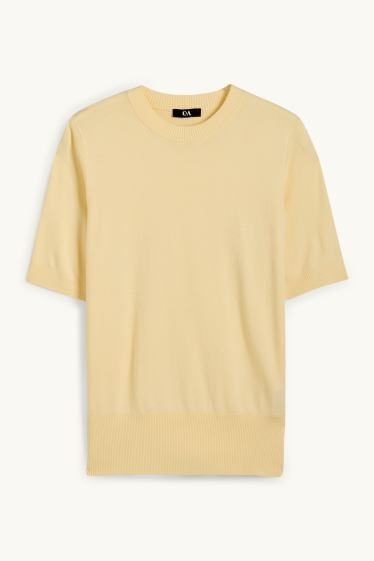 Femmes - Pull en maille - manches courtes - jaune clair