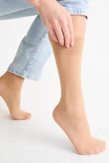 Dames - Set van 3 paar - fijne kniekousen - LYCRA® - 20 DEN - licht beige