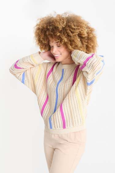 Femmes - Pull - à rayures - beige clair