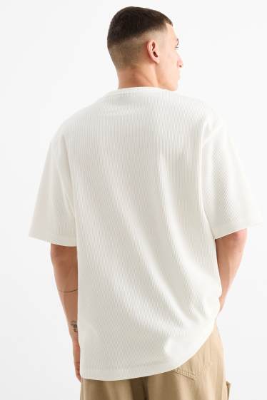 Bărbați - Tricou - relaxed fit - reiat - alb-crem