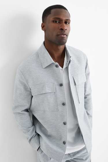 Hommes - Veste-chemise en lin mélangé - bleu clair