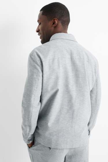 Hommes - Veste-chemise en lin mélangé - bleu clair