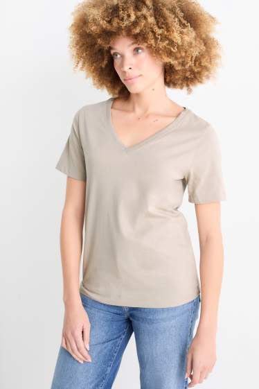 Damen - T-Shirt mit V-Ausschnitt - Regular Fit - grau