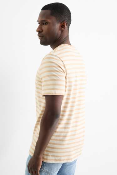 Heren - T-shirt - regular fit - gestreept - beige