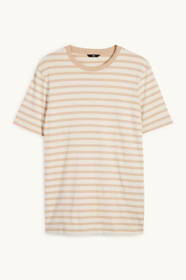 Heren - T-shirt - regular fit - gestreept - beige
