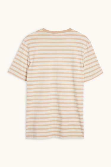 Heren - T-shirt - regular fit - gestreept - beige