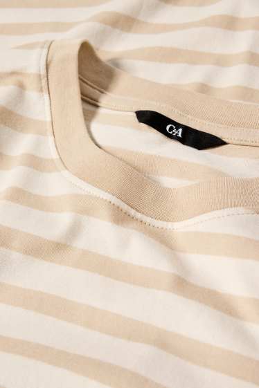 Heren - T-shirt - regular fit - gestreept - beige