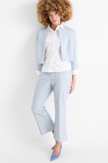 Dámské - Buklé kalhoty - high waist - flared fit - světle modrá