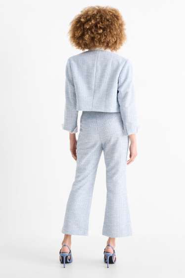 Dámské - Buklé kalhoty - high waist - flared fit - světle modrá