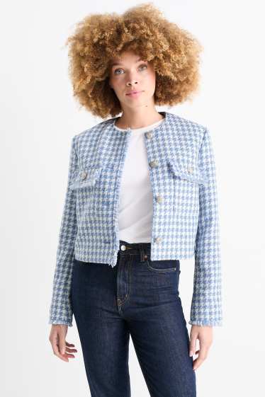 Damen - Jacke - kariert - weiss / hellblau