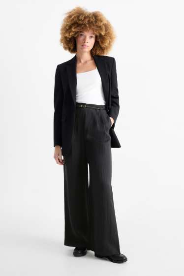 Femmes - Pantalon de toile avec ceinture - high waist - wide leg - noir