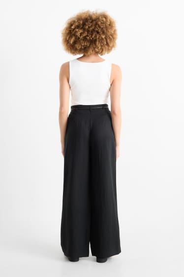 Femmes - Pantalon de toile avec ceinture - high waist - wide leg - noir