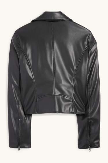 Dames - Bikerjack - imitatieleer - zwart