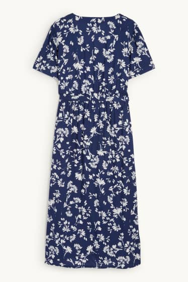 Dona - Vestit de lactància de viscosa amb coll en punta - de flors - blau
