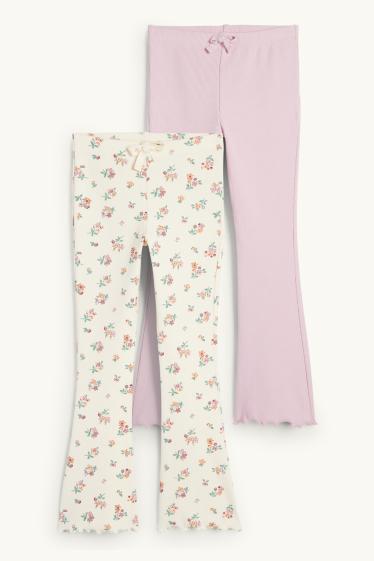 Enfants filles - Lot de 2 - fleurs - flared leggings - côtelés - blanc crème
