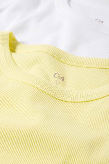 Femmes - Lot de 2 - T-shirts - côtelés - jaune clair