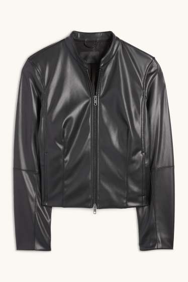 Damen - Bikerjacke - Lederimitat - schwarz