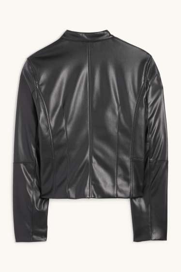 Damen - Bikerjacke - Lederimitat - schwarz