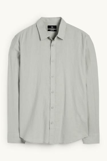 Hommes - Chemise - regular fit - col kent - lin mélangé - vert clair