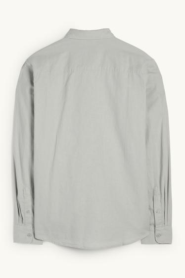 Hommes - Chemise - regular fit - col kent - lin mélangé - vert clair
