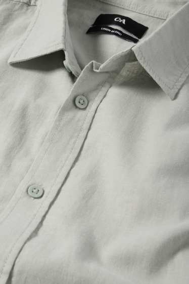 Hommes - Chemise - regular fit - col kent - lin mélangé - vert clair