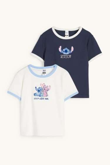 Enfants filles - Lot de 2 - Lilo et Stitch - T-shirt - côtelé - bleu / crème