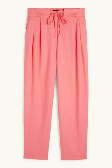 Femei - Pantaloni office - talie înaltă - tapered fit - amestec de in - roz