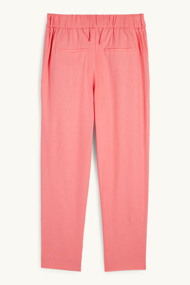 Femei - Pantaloni office - talie înaltă - tapered fit - amestec de in - roz