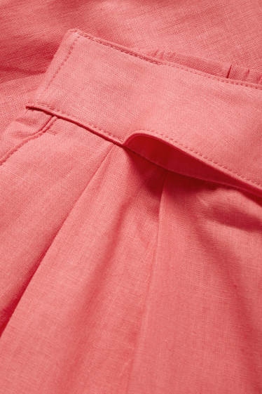 Femei - Pantaloni office - talie înaltă - tapered fit - amestec de in - roz