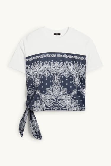 Donna - T-shirt con effetto nodo - blu scuro