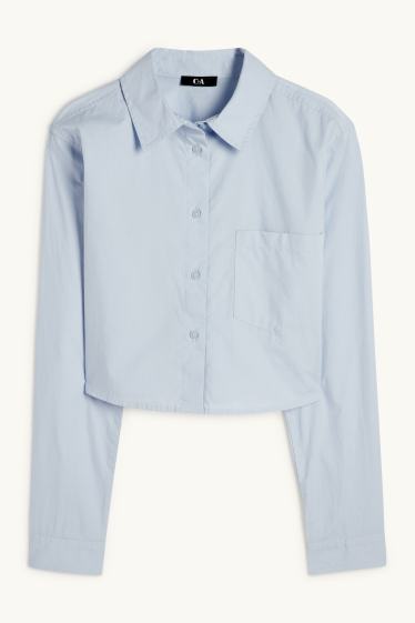 Women - Cropped poplin blouse - light blue
