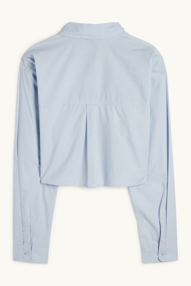Women - Cropped poplin blouse - light blue