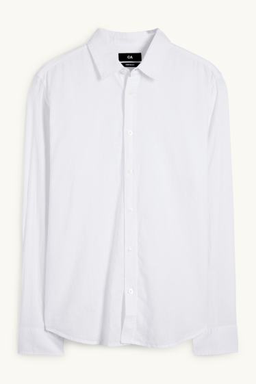 Home - Camisa - regular fit - Kent - mescla de lli - blanc