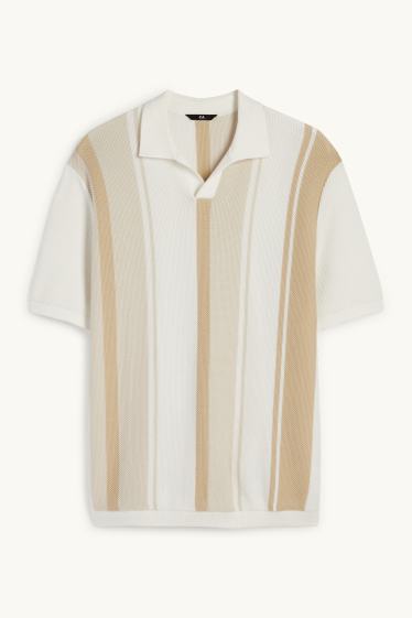 Hommes - Polo en maille - à rayures - texturé - taupe
