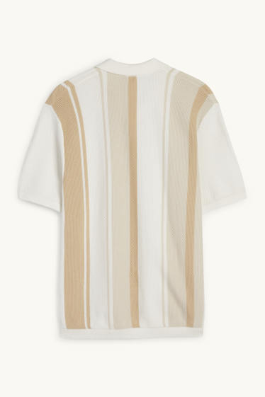 Hommes - Polo en maille - à rayures - texturé - taupe