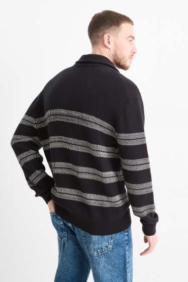 Herren - Pullover - gestreift - schwarz