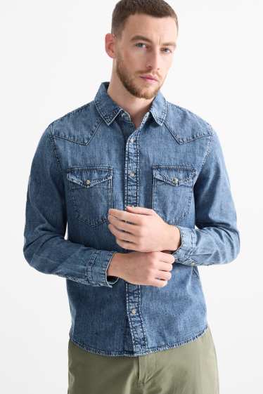 Pánské - Džínová košile - regular fit - kent - džíny - modré