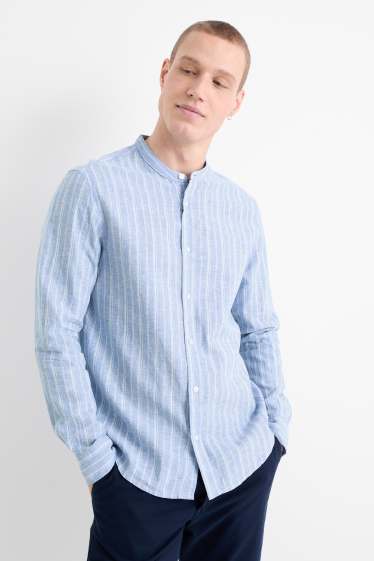 Hommes - Chemise - regular fit - col montant - lin mélangé - à rayures - bleu