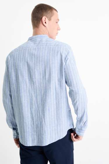 Hommes - Chemise - regular fit - col montant - lin mélangé - à rayures - bleu