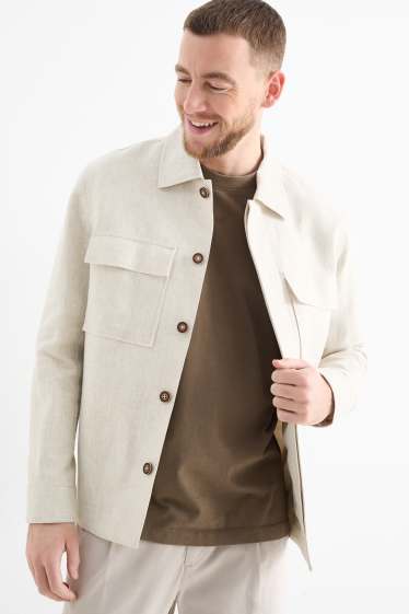 Uomo - Giacca camicia - misto lino - beige chiaro